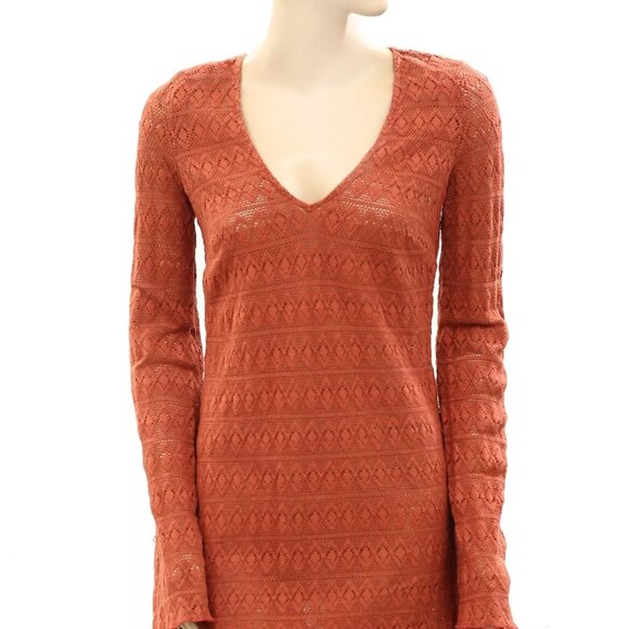 Free People Endless Summer Sea Through Mini Dress Crochet Long Sleeve S 234691 - Picture 3 of 5